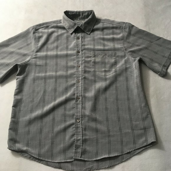 #3 Bruno Sueded Shirt Men's Size XL Short Sleeve Gray Striped Pockets Button Up - Picture 1 of 8